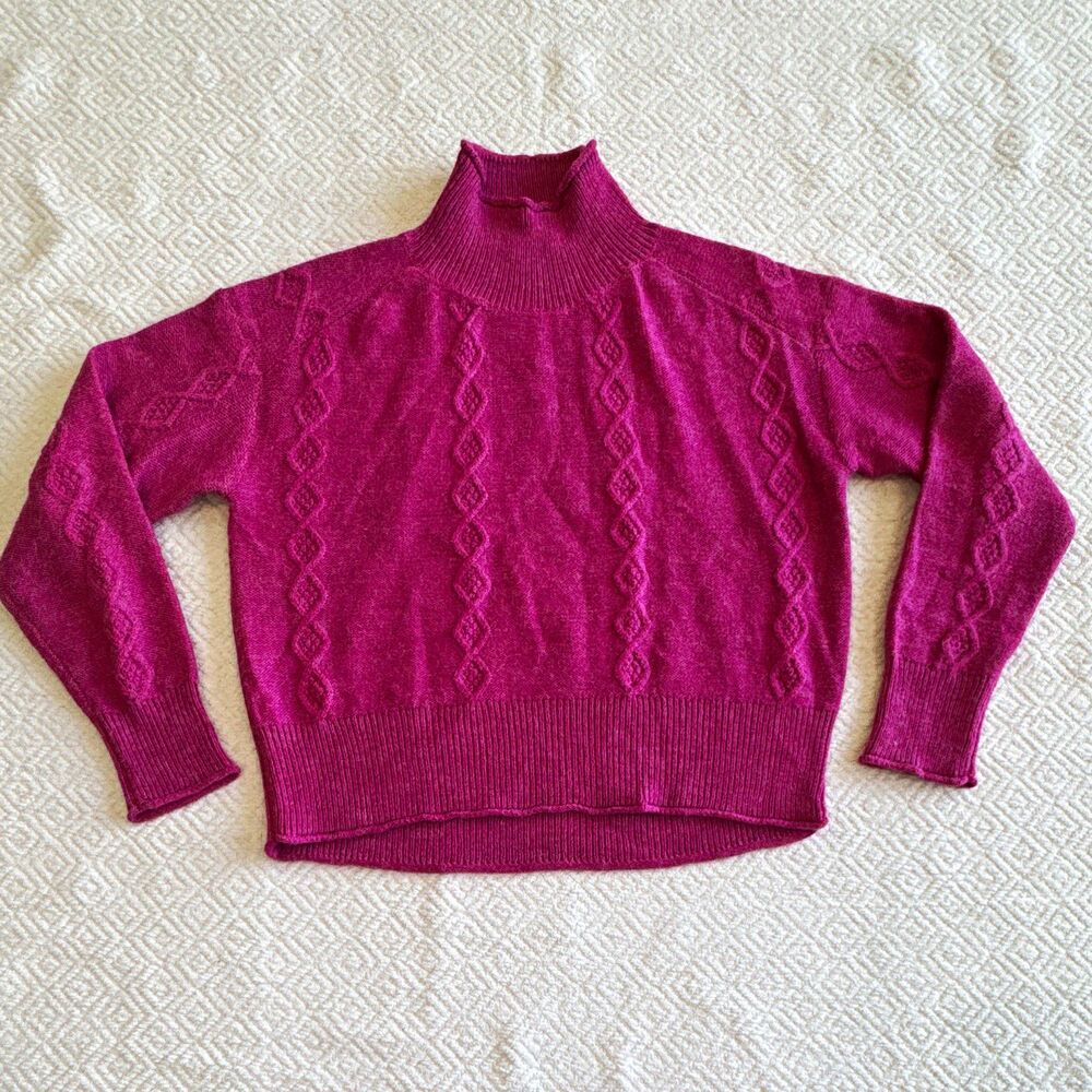 KUT from the Kloth Purple Cable Knit Mock Neck Pullover Sweater Size M